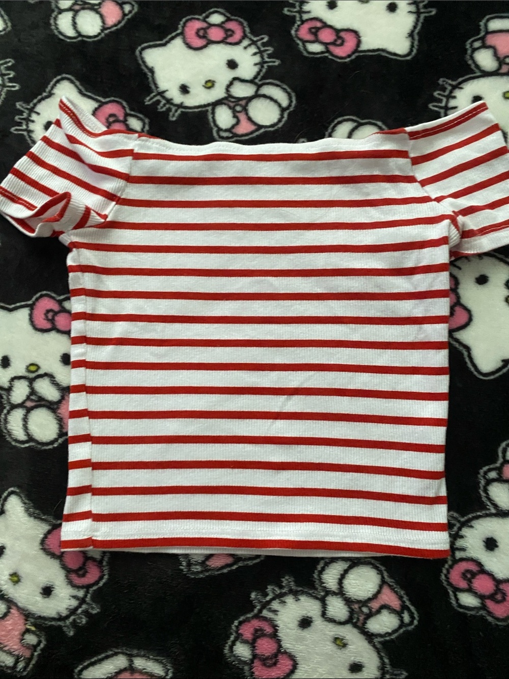 Ardene Red and White Striped Off-Shoulder Tee